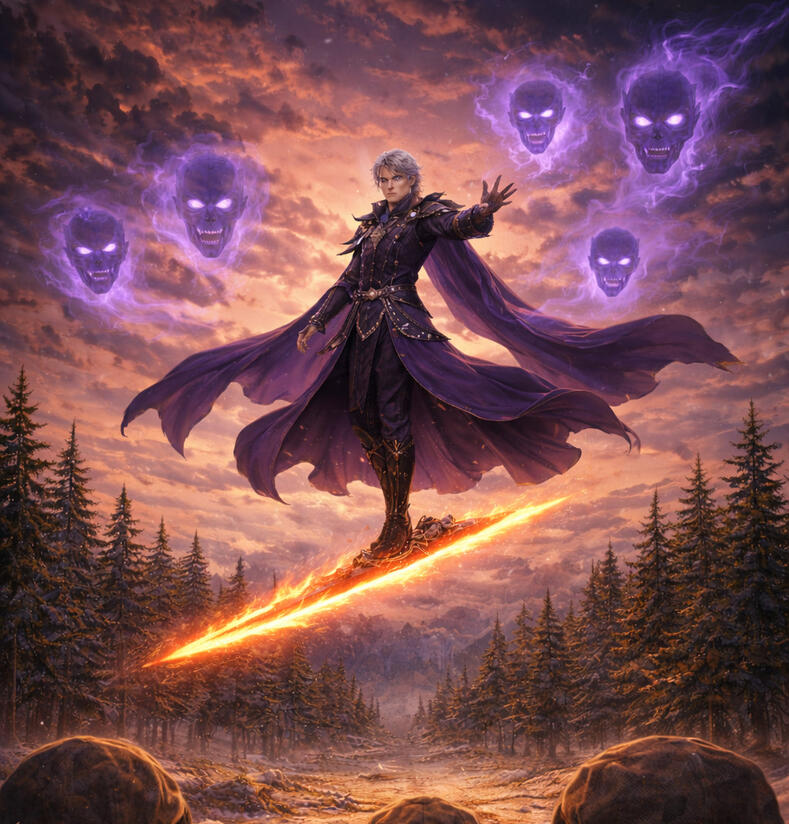 The mage on a blazing sword